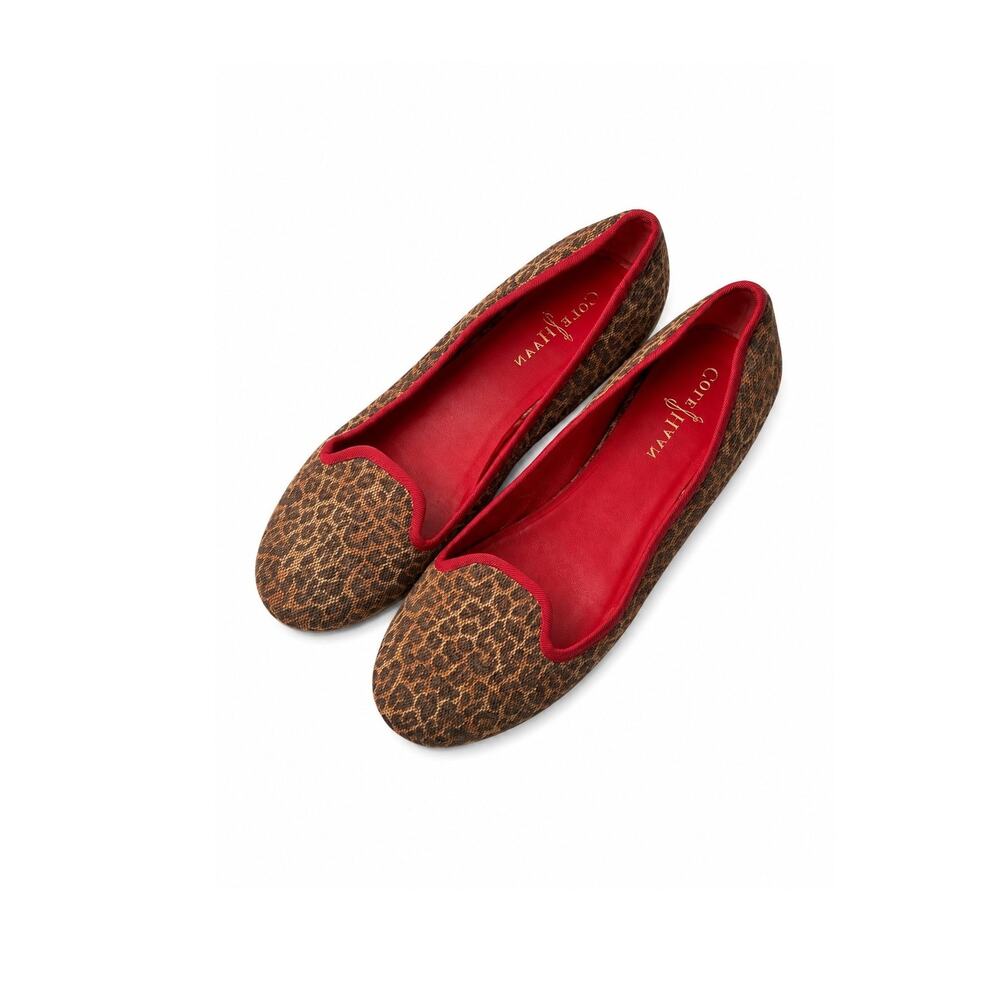 Cole Haan Nike Air Cheetah Smoking Flats Leopard Print Red Grosgrain Preppy Fall